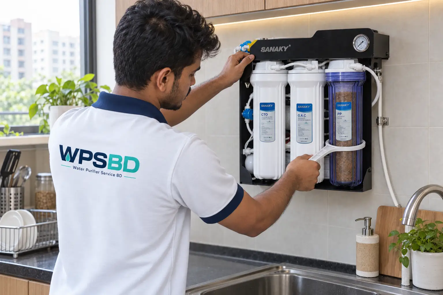 WPSBD technician providing water purifier service in Bashundhara R/A, Dhaka